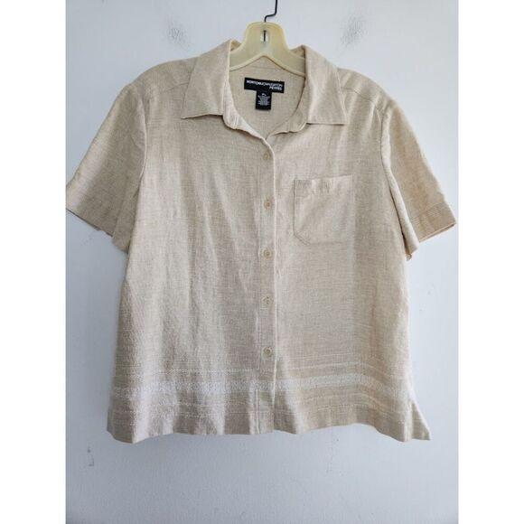 Norton Mcnaughton "Burlap" Cream Linen/Cotton Button Up Top size Petite Large - Picture 1 of 7